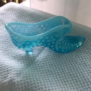 Fenton Hobnail Blue Opalescent Cat Head Slipper/Shoe